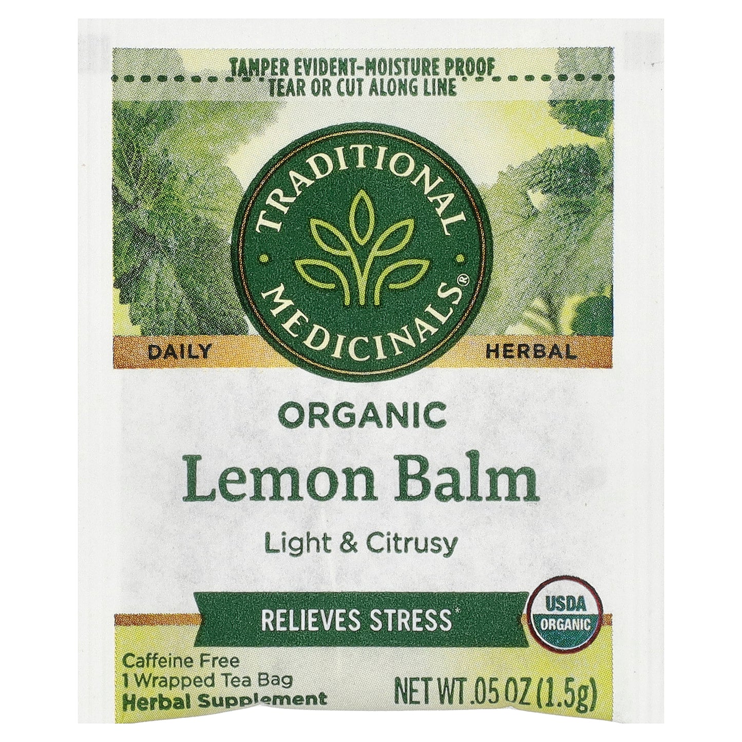 Traditional Medicinals, Organic Lemon Balm, Caffeine Free, 16 Wrapped Tea Bags, 0.85 oz (24 g)