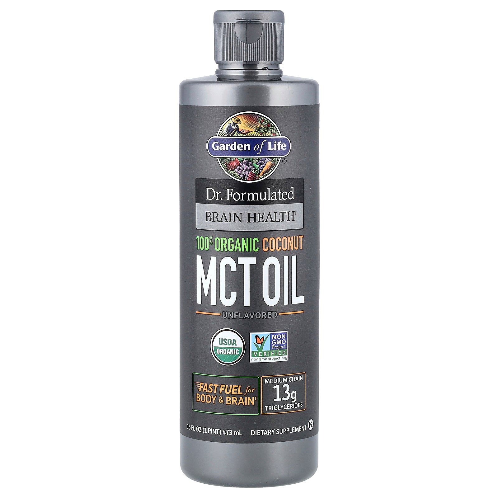 Garden of Life, Dr. Formulated Brain Health, 100% Organic Coconut MCT Oil, Unflavored, 16 fl oz (473 ml)