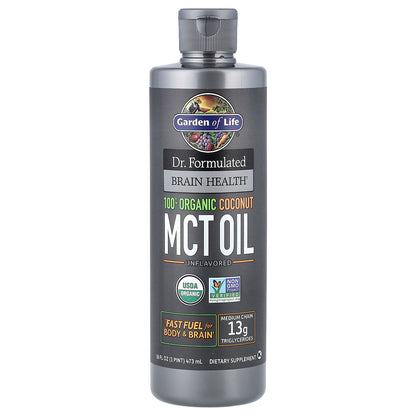 Garden of Life, Dr. Formulated Brain Health, 100% Organic Coconut MCT Oil, Unflavored, 16 fl oz (473 ml)