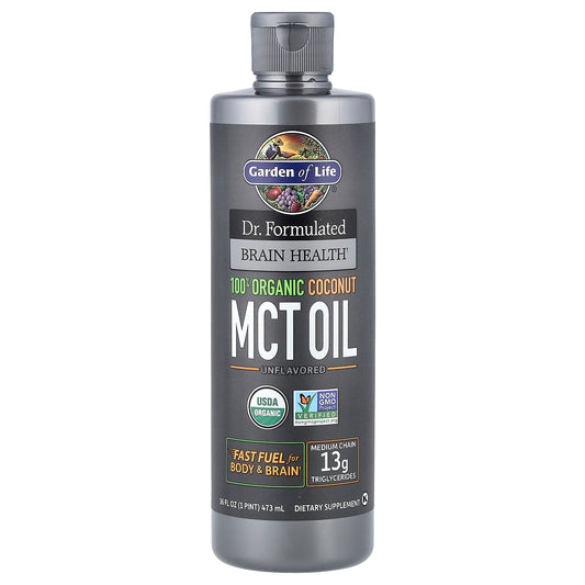 Garden of Life, Dr. Formulated Brain Health, 100% Organic Coconut MCT Oil, Unflavored, 16 fl oz (473 ml)