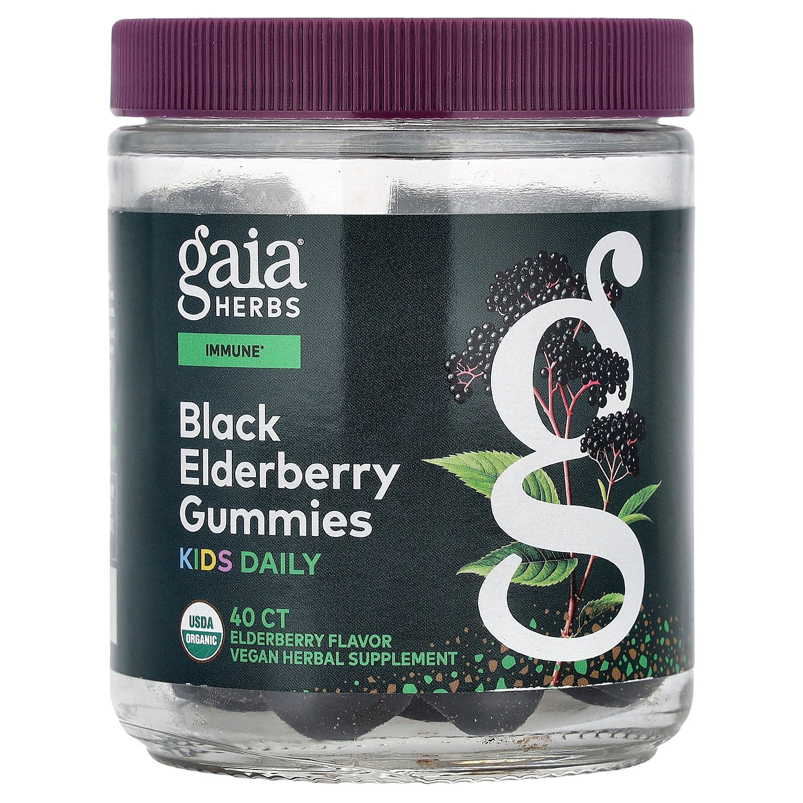 Gaia Herbs, Kids Daily, Black Elderberry Gummies, Elderberry, 40 Gummies