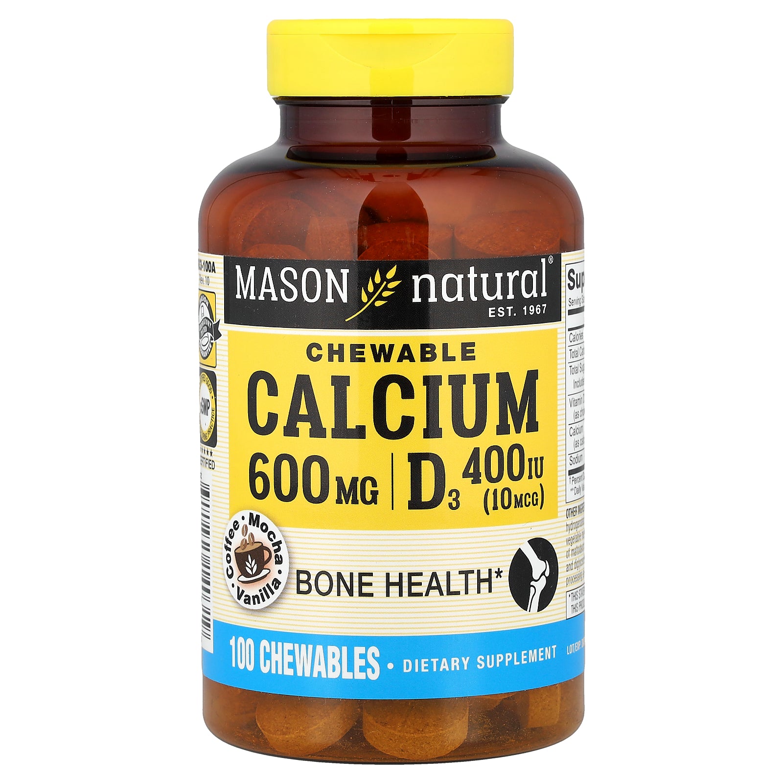 Mason Natural, Chewable Calcium + D3, Coffee Mocha Vanilla , 100 Chewables