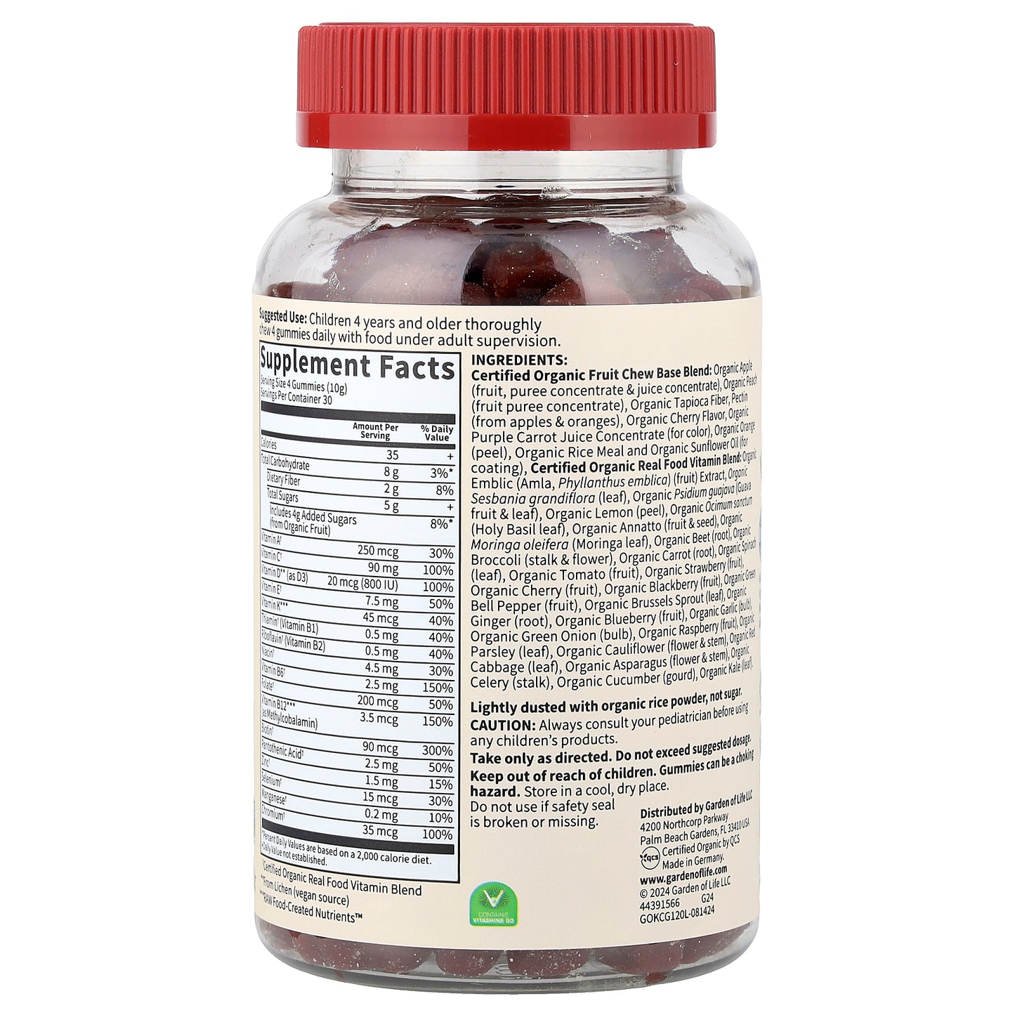 Garden of Life, Kids Multi Gummies, Organic Cherry, 120 Vegan Gummy Bears