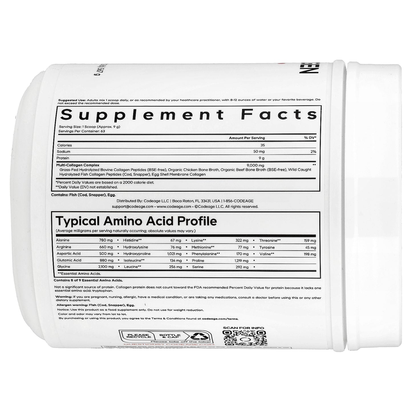 Codeage, Multi Collagen Peptides Powder, Unflavored, 20 oz (567 g)