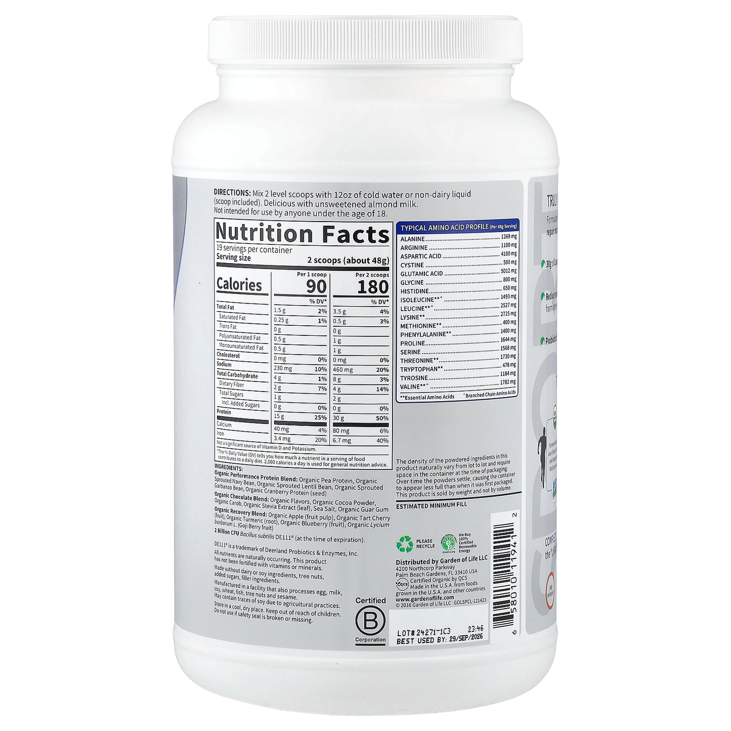 Garden of Life, Sport, Organic Plant-Based Protein, Chocolate, 2 lb 0.17 oz (912 g)