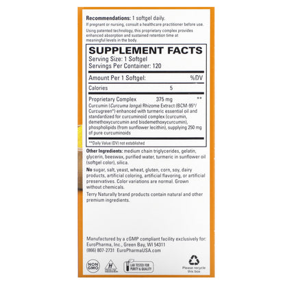 Terry Naturally, CuraMed, Superior Absorption Curcumin, 375 mg, 120 Softgels