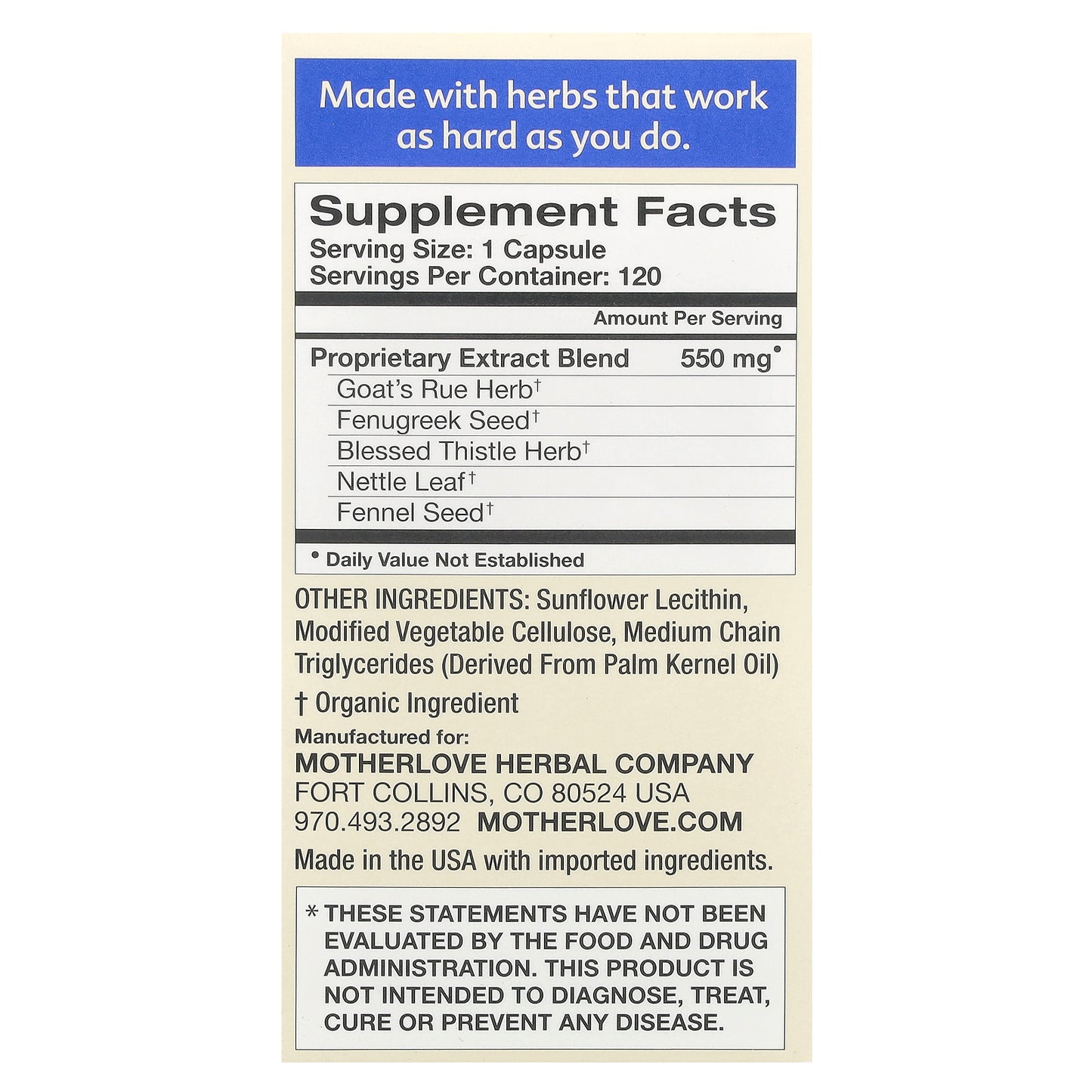 Motherlove, Breastfeeding, More Milk Special Blend, 120 Liquid Capsules