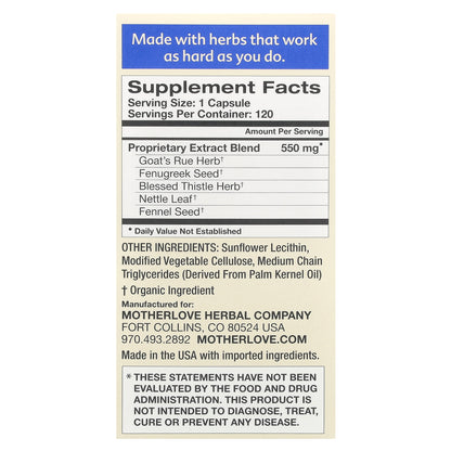 Motherlove, Breastfeeding, More Milk Special Blend, 120 Liquid Capsules