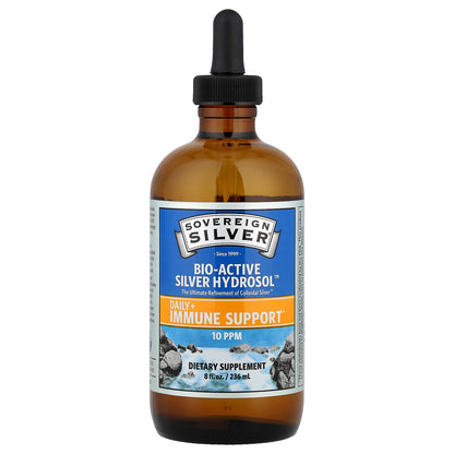 Sovereign Silver, Bio-Active Silver Hydrosol™ Dropper-Top, Daily + Immune Support, 10 PPM, 8 fl oz (236 ml)