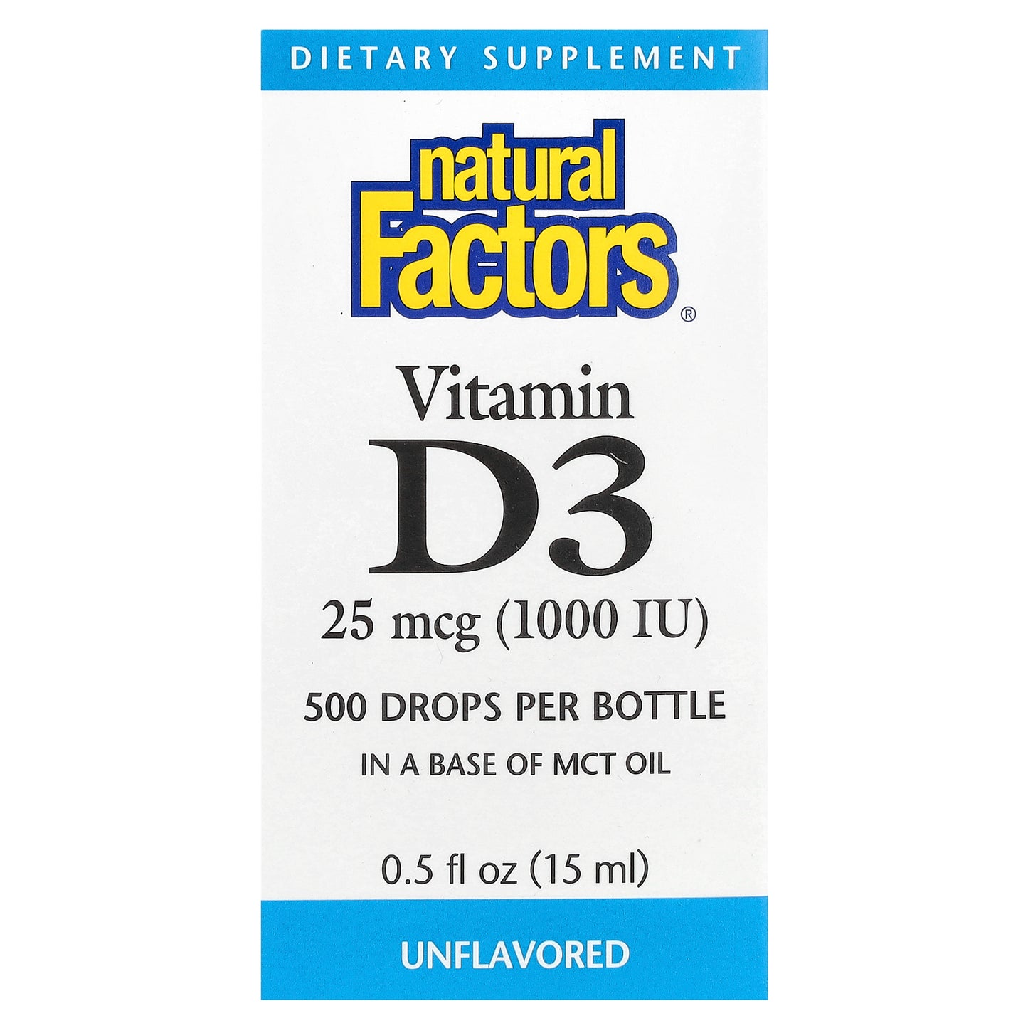 Natural Factors, Vitamin D3 Drops, Unflavored, 25 mcg (1,000 IU), 0.5 fl oz (15 ml)