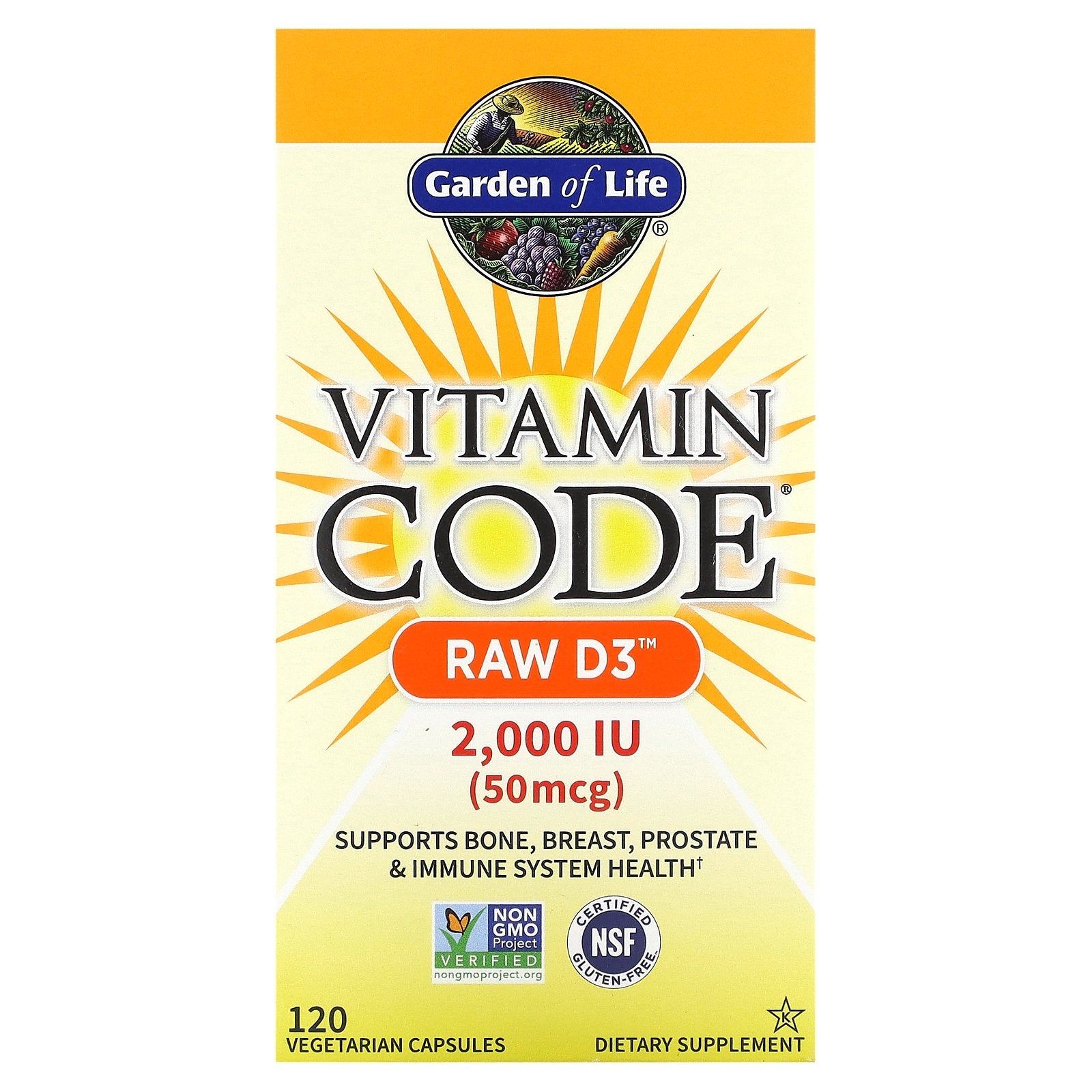 Garden of Life, Vitamin Code, RAW D3, 50 mcg (2,000 IU), 120 Vegetarian Capsules