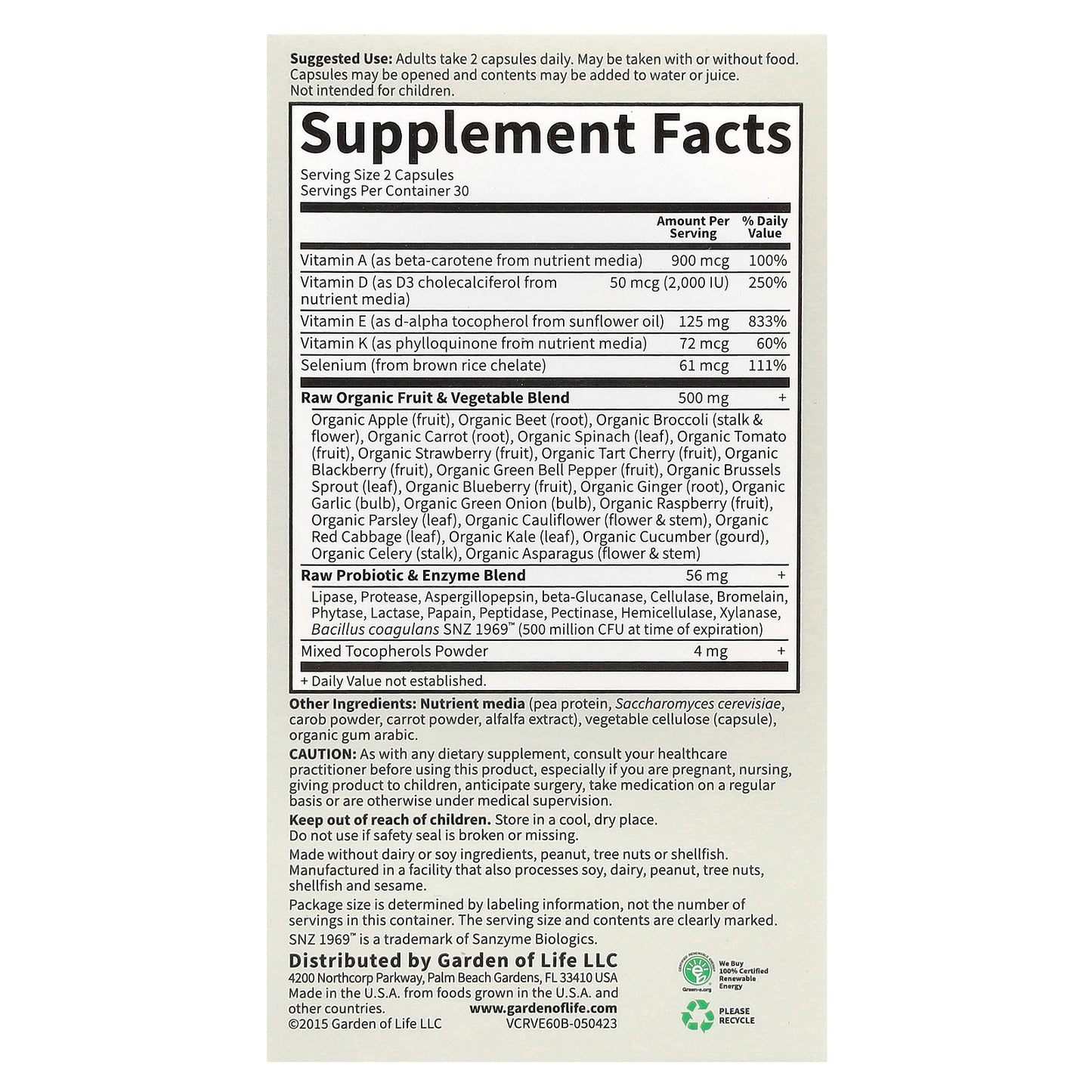 Garden of Life, Vitamin Code®, RAW Vitamin E ™, 60 Vegetarian Capsules