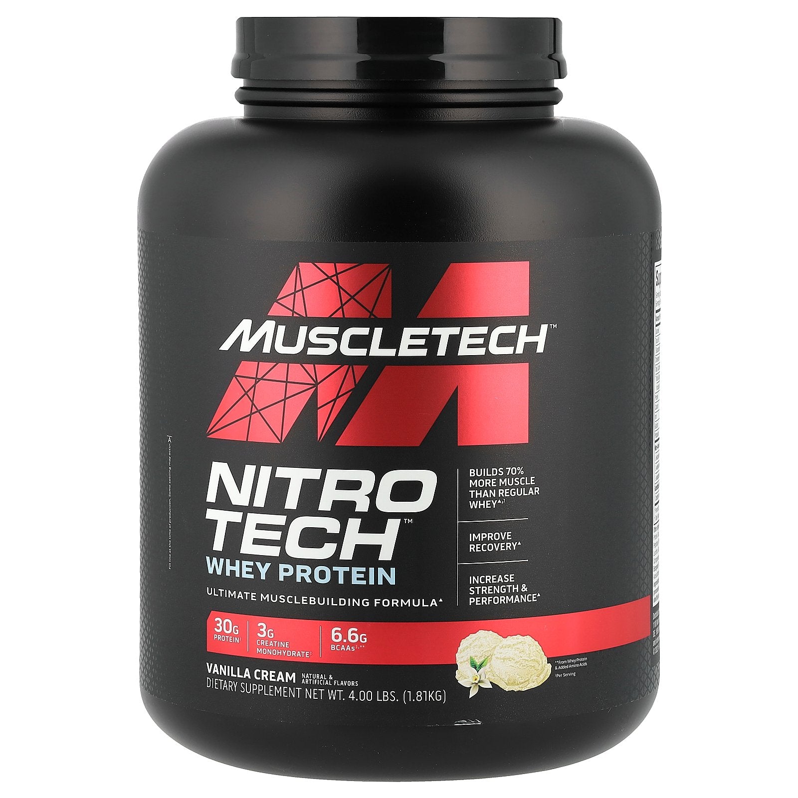 MuscleTech, Nitro-Tech™ Whey Protein, Vanilla Cream, 4 lbs (1.81 kg)