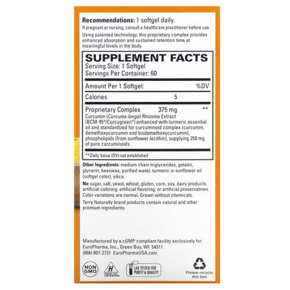 Terry Naturally, CuraMed, Superior Absorption Curcumin, 375 mg, 60 Softgels