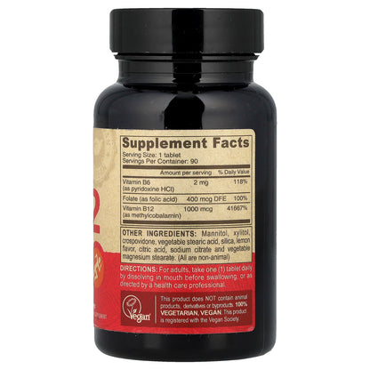 Deva, Vegan B12 with Folic Acid & B6, Fast-Dissolve, 90 Tablets