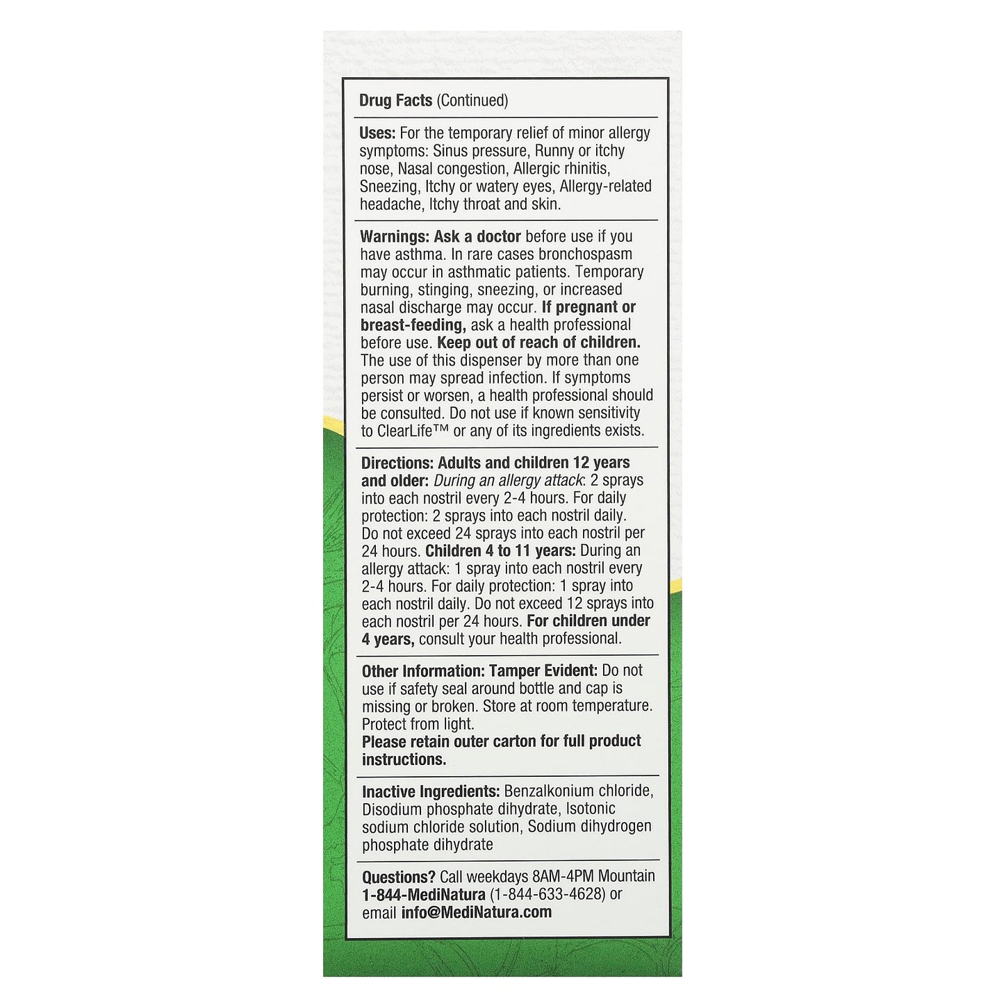 MediNatura, ClearLife™, Allergy Nasal Spray, 0.68 fl oz (20 ml)