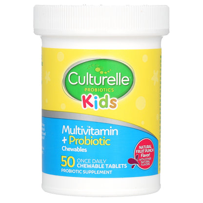 Culturelle, Kids, Multivitamin + Probiotic Chewables, 3+ Years, Natural Fruit Punch, 50 Chewable Tablets