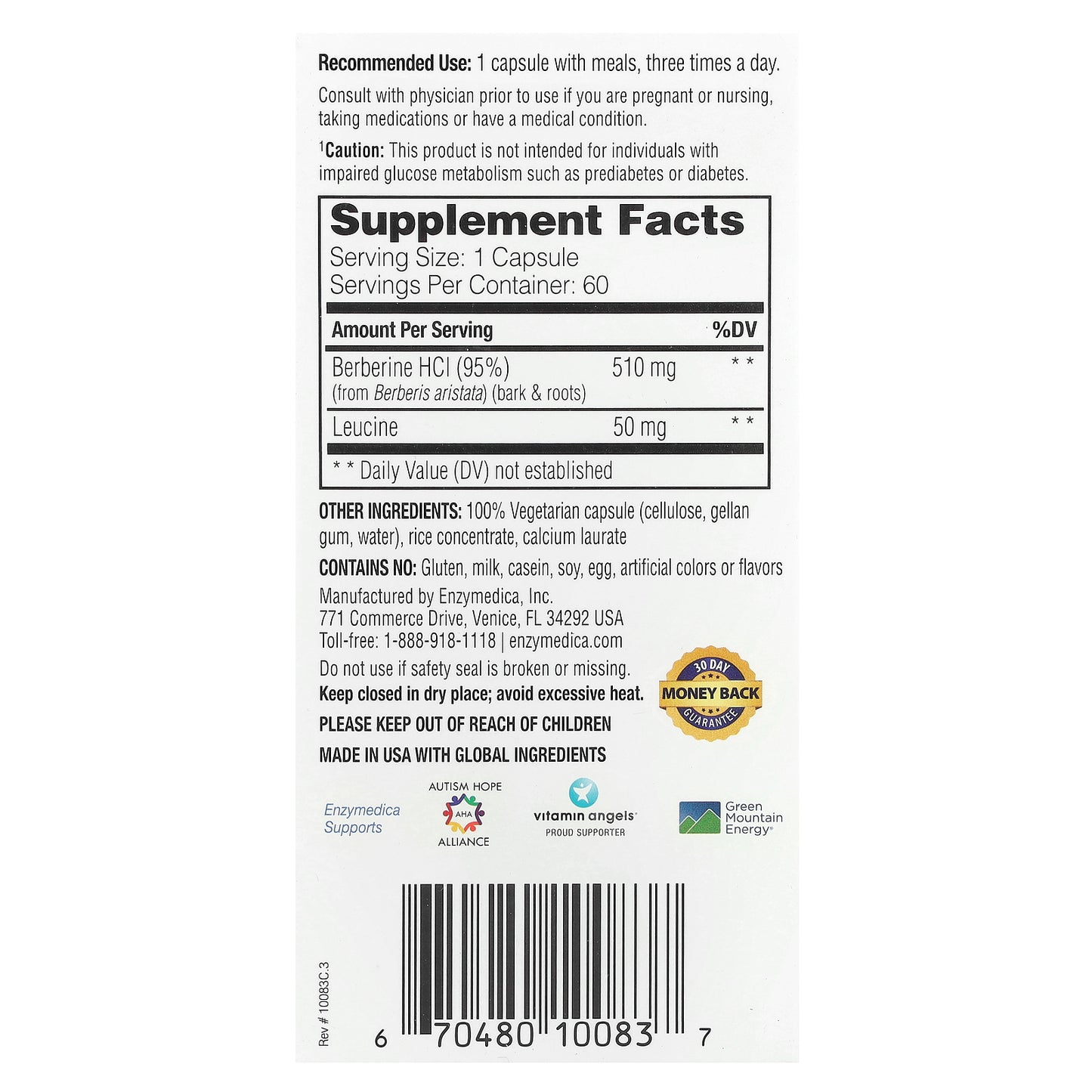 Enzymedica, Berberine, 60 Targeted-Delivery Capsules