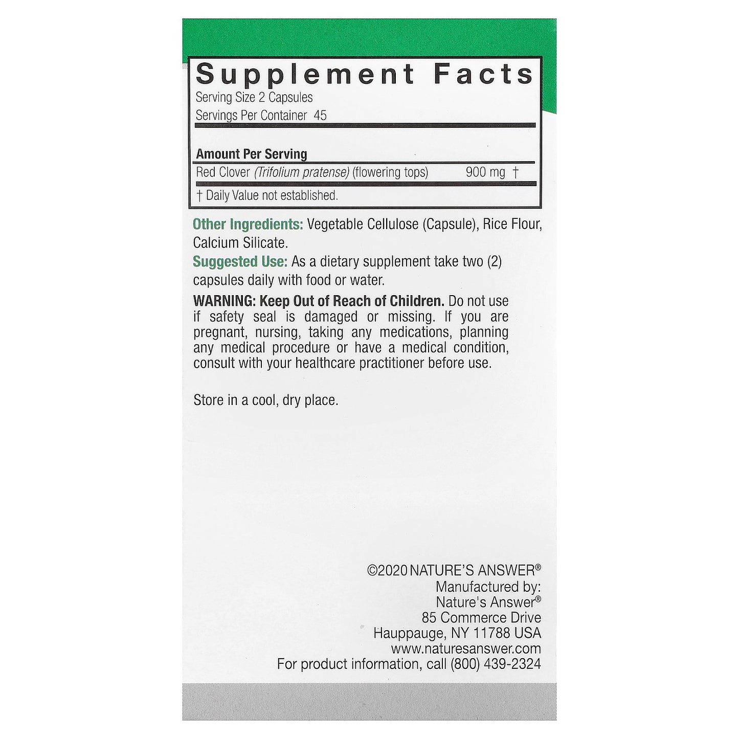 Nature's Answer, Red Clover, 90 Vegetarian Capsules (450 mg per Capsule)