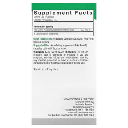 Nature's Answer, Red Clover, 90 Vegetarian Capsules (450 mg per Capsule)