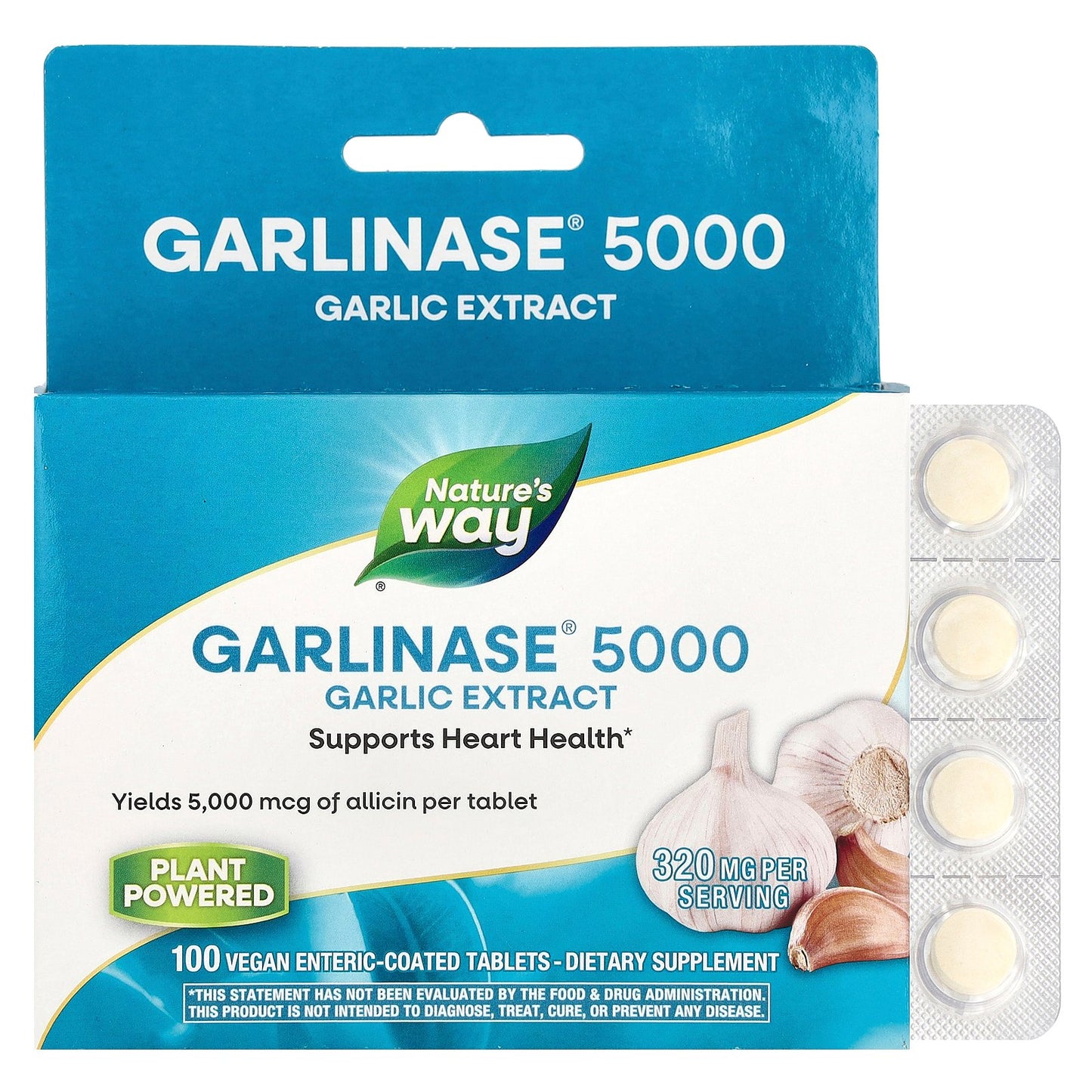 Nature's Way, Garlinase® 5000, Garlic Extract, 320 mg, 100 Vegan Enteric-Coated Tablets