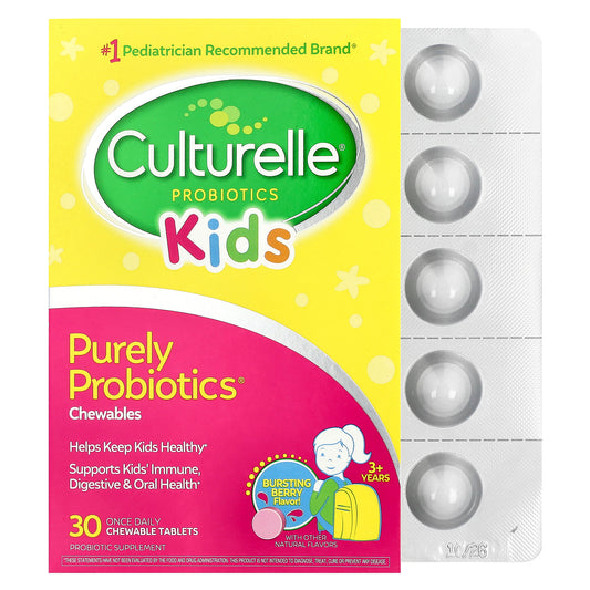Culturelle, Kids, Purely Probiotics® Chewables, 3+ Years, Bursting Berry, 30 Chewable Tablets (25  mg Per Tablet)