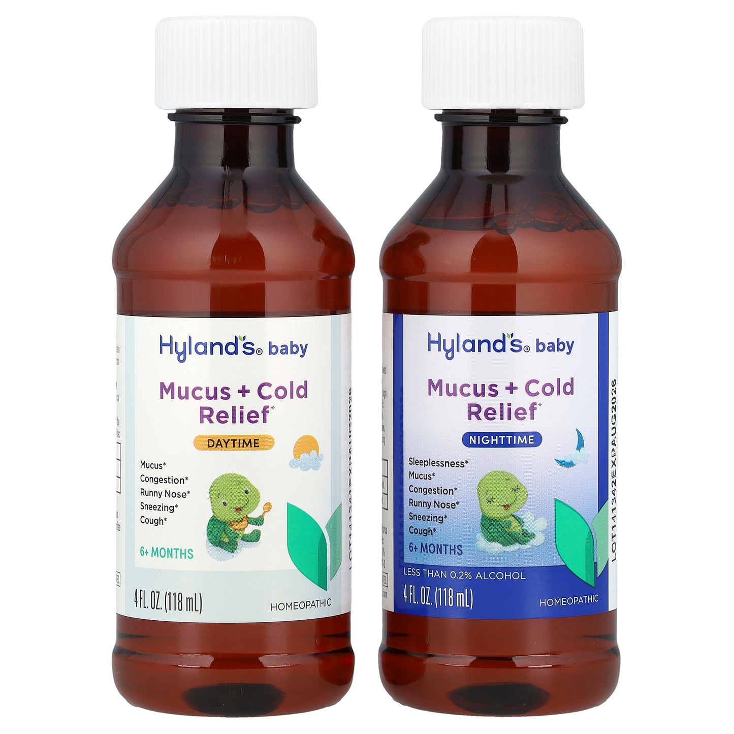 Hyland's Naturals, Baby, Mucus + Cold Relief Combo Pack, Daytime/Nighttime, 6+ Months, 2 Bottles, 4 fl oz (118 ml) Each