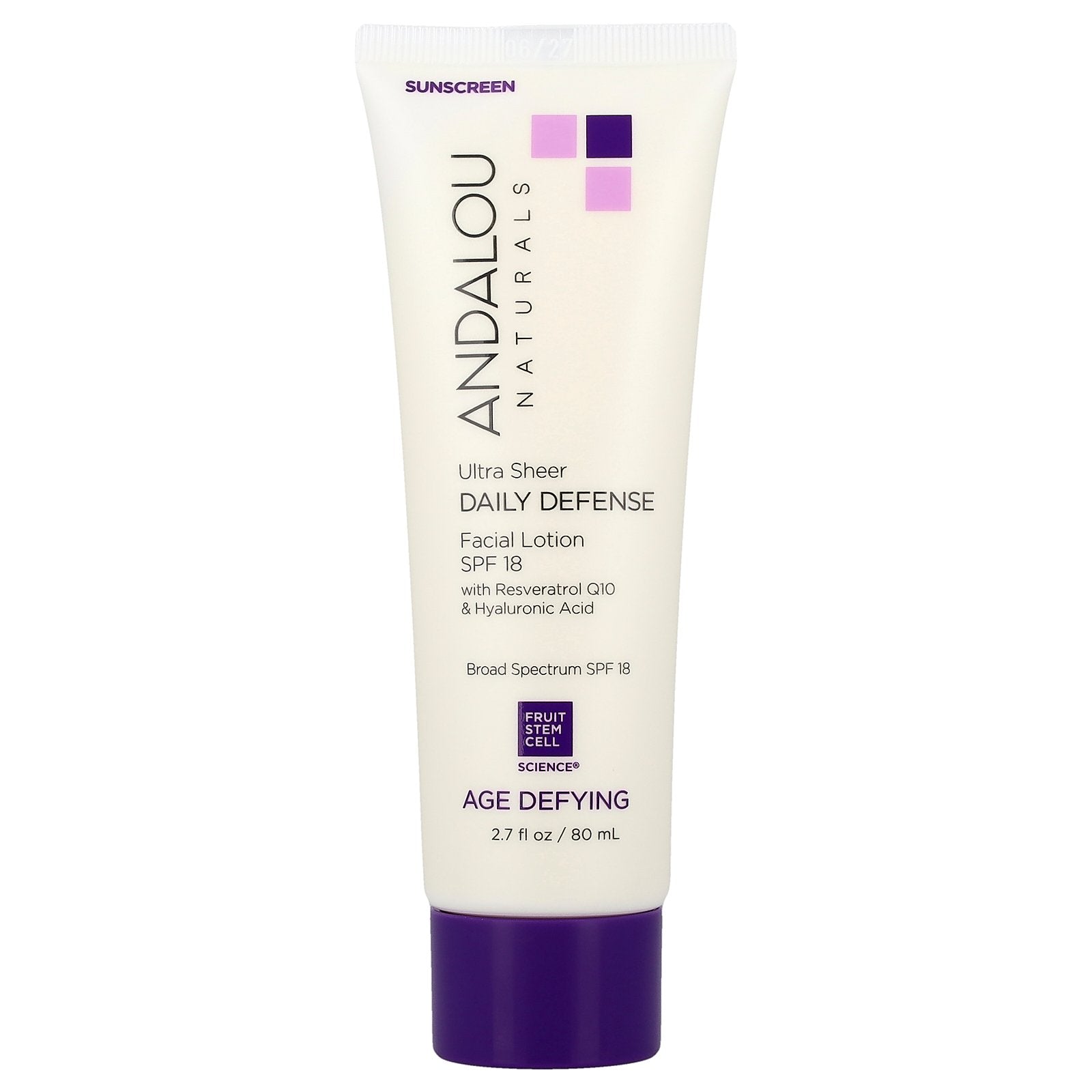 Andalou Naturals, Ultra Sheer Daily Defense Facial Lotion, Age Defying, SPF 18, 2.7 fl oz (80 ml)