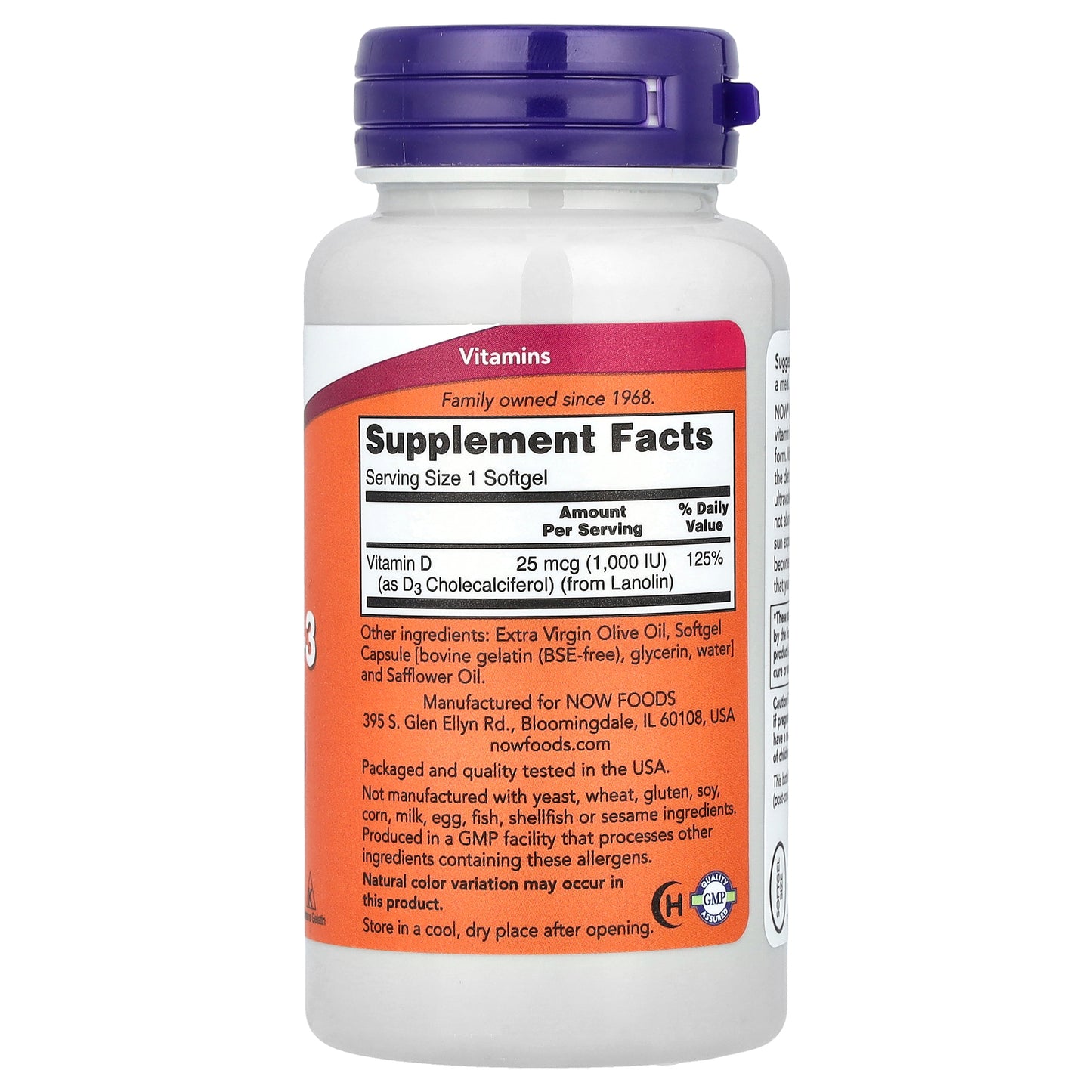 NOW Foods, Vitamin D-3, High Potency, 1,000 IU, 180 Softgels