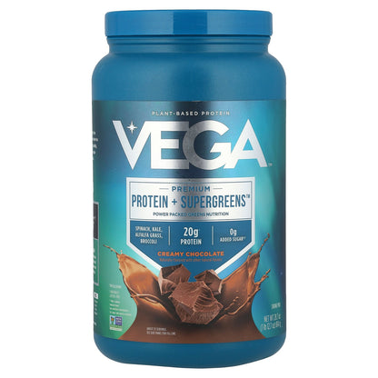 Vega, Plant-Based Protein, Premium Protein + Supergreens™, Creamy Chocolate, 1 lb 12.7 oz (814 g)