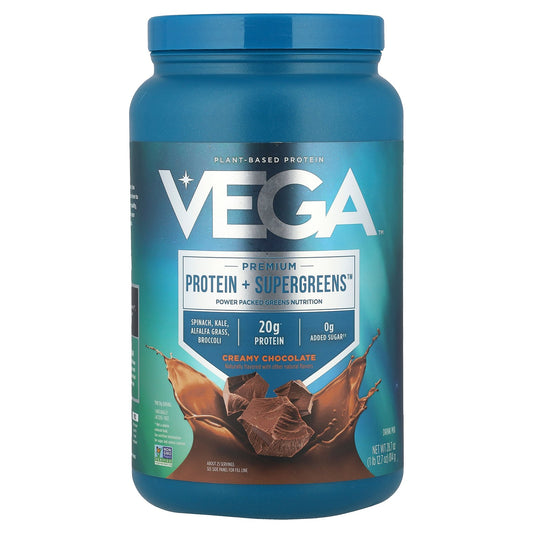 Vega, Plant-Based Protein, Premium Protein + Supergreens™, Creamy Chocolate, 1 lb 12.7 oz (814 g)