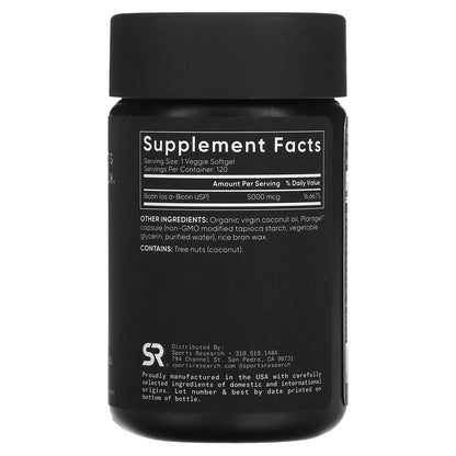 Sports Research, Biotin, 5,000 mcg, 120 Veggie Softgels