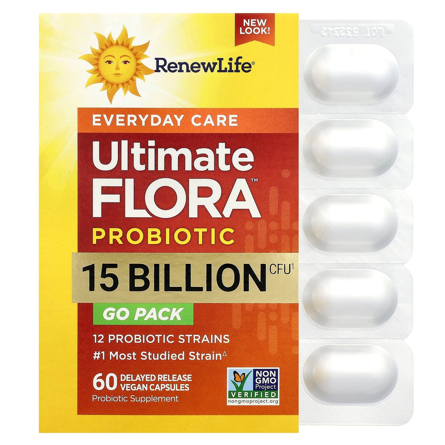 Renew Life, Ultimate Flora™ Everyday Care Probiotic, 15 Billion CFU, 60 Delayed Release Vegan Capsules