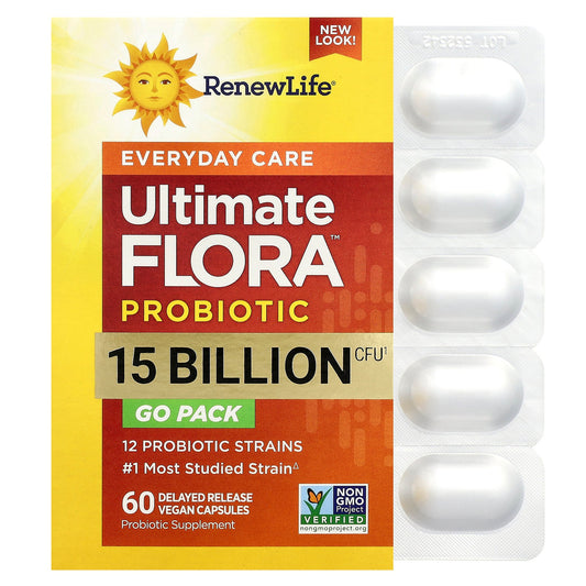 Renew Life, Ultimate Flora™ Everyday Care Probiotic, 15 Billion CFU, 60 Delayed Release Vegan Capsules