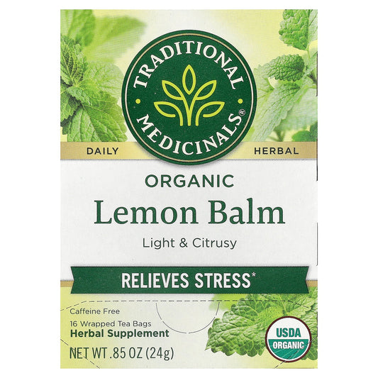 Traditional Medicinals, Organic Lemon Balm, Caffeine Free, 16 Wrapped Tea Bags, 0.85 oz (24 g)