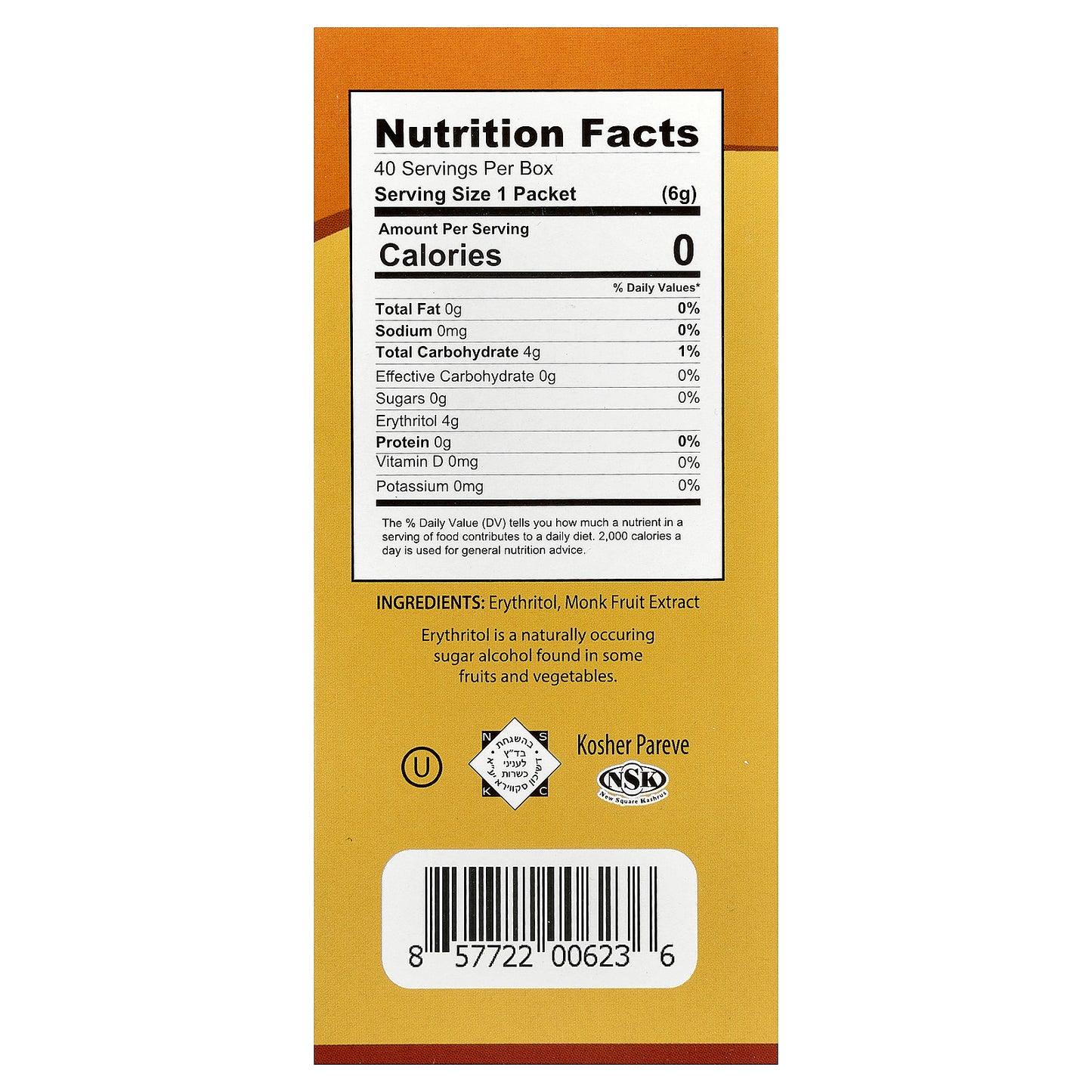 Health Garden, All-Natural Monk Fruit Sweetener, Classic, 40 Packets, 0.21 oz (6 g) Each