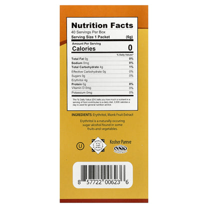 Health Garden, All-Natural Monk Fruit Sweetener, Classic, 40 Packets, 0.21 oz (6 g) Each