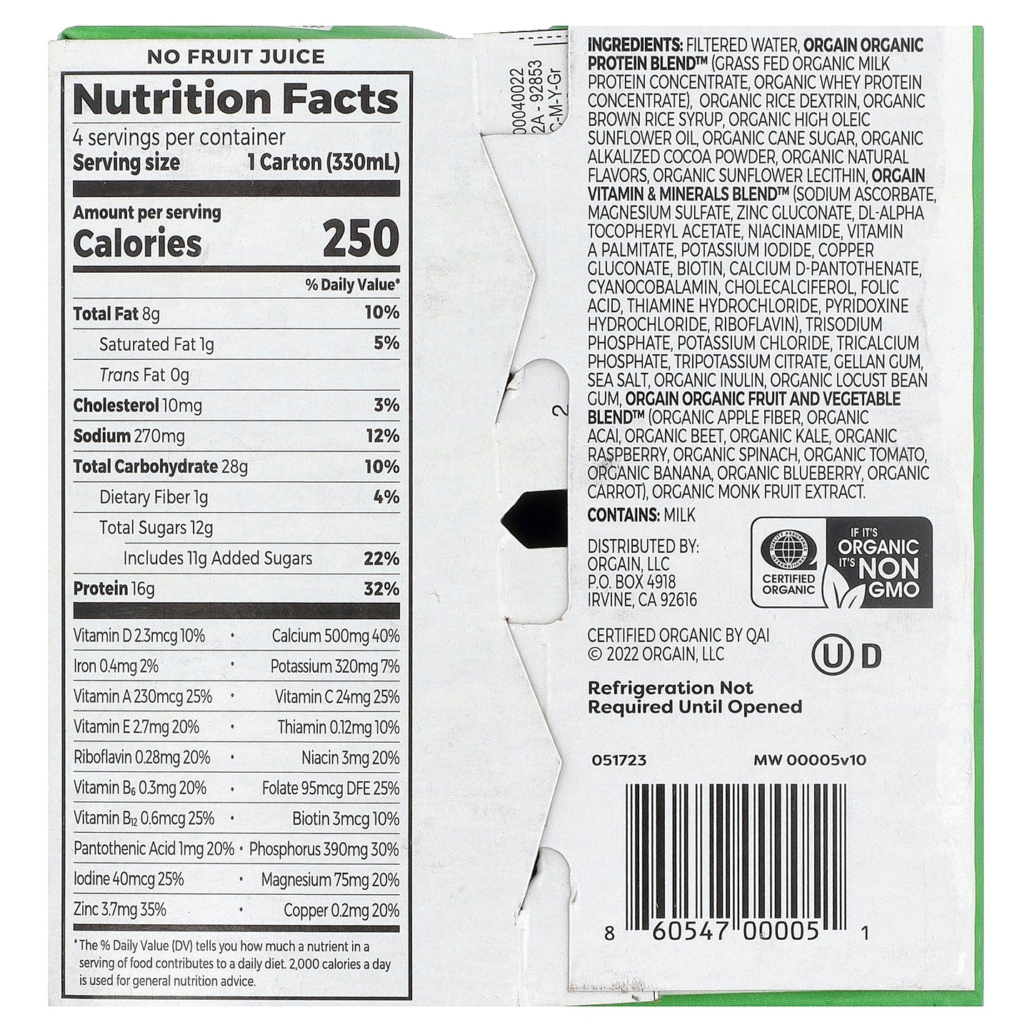Orgain, Organic Nutrition, Grass-Fed Protein Shake, Creamy Chocolate Fudge, 4 Pack, 11 fl oz (330 ml) Each