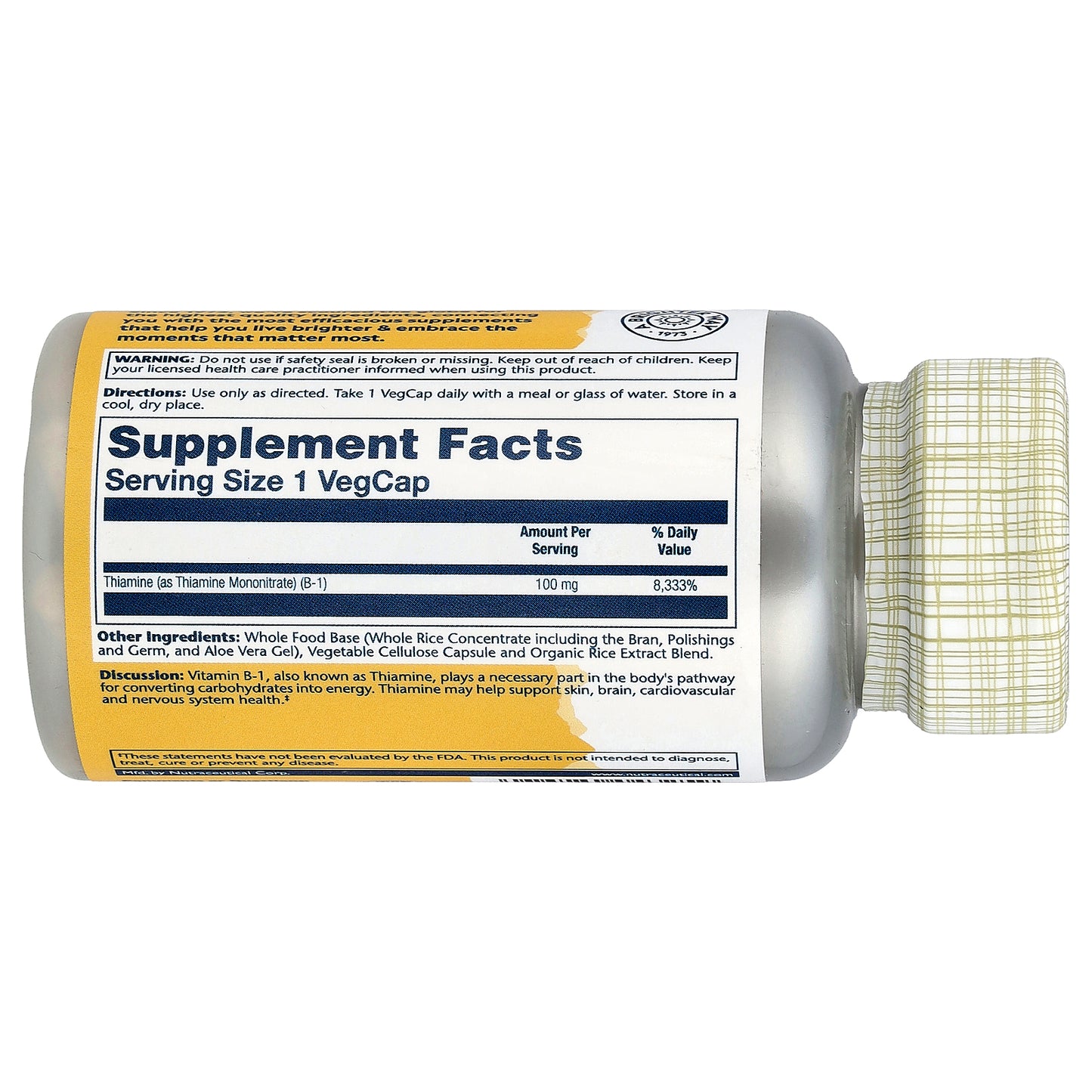 Solaray, Vitamin B-1, 100 mg, 100 VegCaps