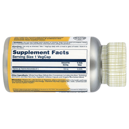 Solaray, Vitamin B-1, 100 mg, 100 VegCaps