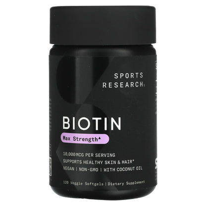 Sports Research, Biotin, Max Strength, 10,000 mcg, 120 Veggie Softgels