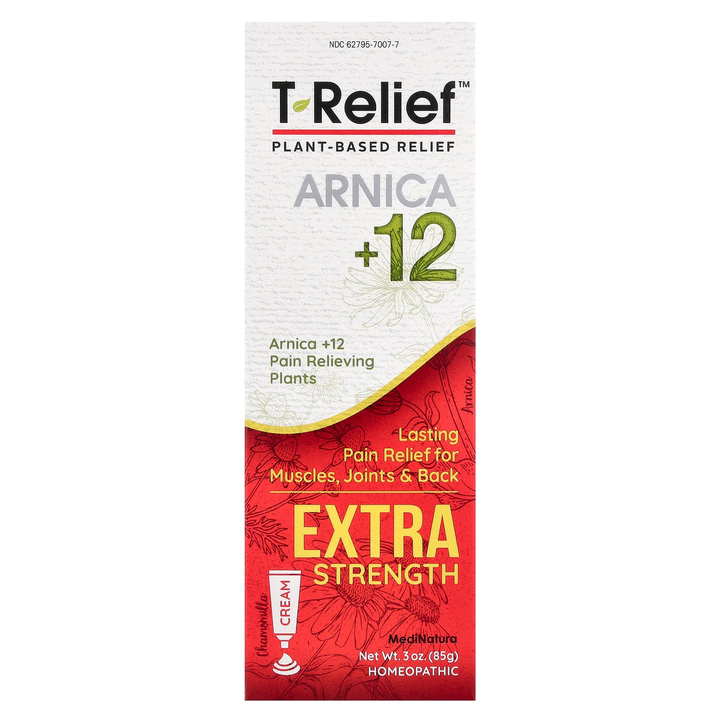 MediNatura, T-Relief™, Arnica +12 Cream, Extra Strength, Chamomilla, 3 oz (85 g)