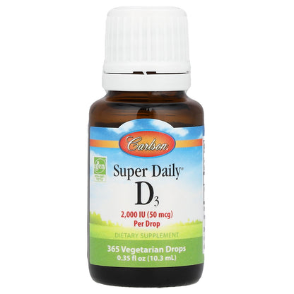 Carlson, Super Daily® D3, 50 mcg (2,000 IU), 0.35 fl oz (10.3 ml)