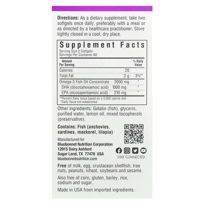 Bluebonnet Nutrition, Omega-3 Fish Oil, Lemon, 120 Softgels