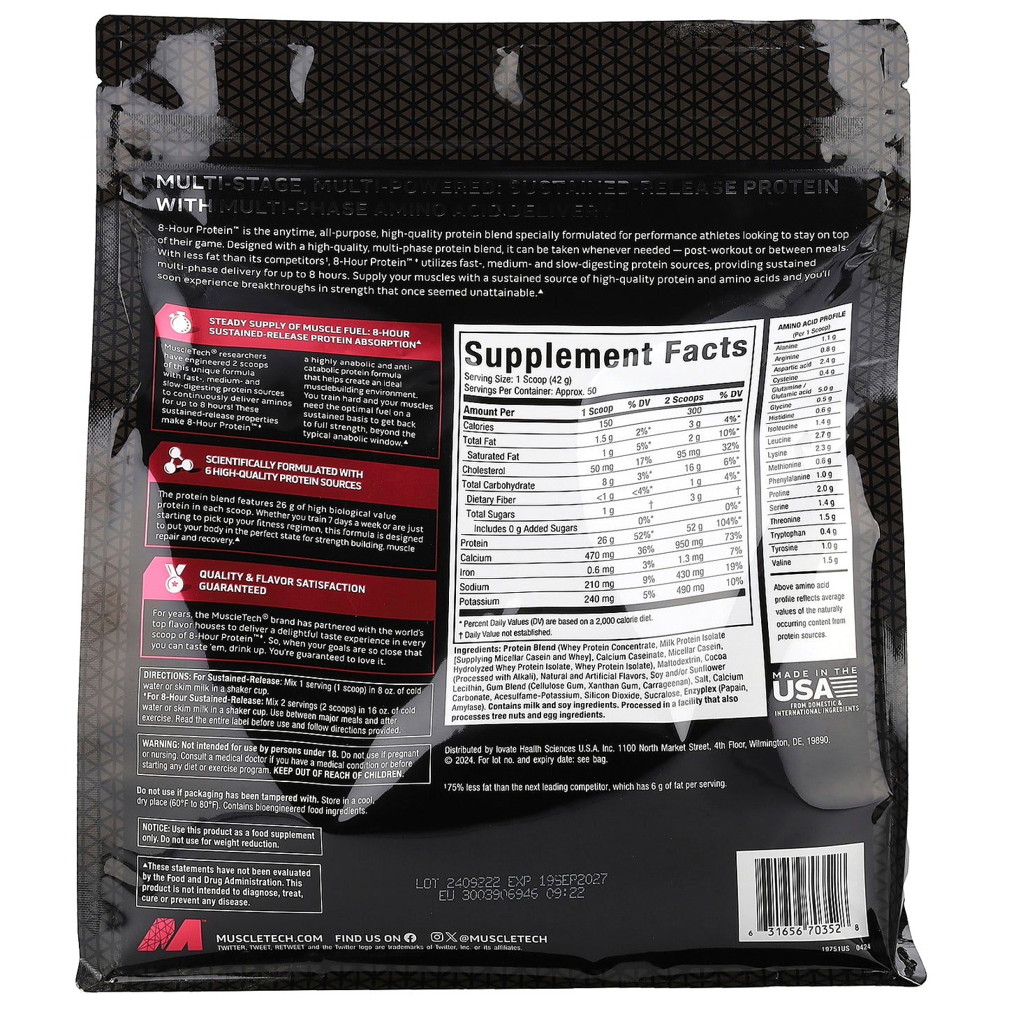 MuscleTech, Platinum 8-Hour Protein™, Milk Chocolate, 4.6 lbs (2.09 kg)