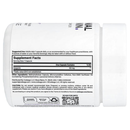 Codeage, Liposomal Apigenin, Phospholipid Complex, 90 Vegetable Capsules (50 mg per Capsule)