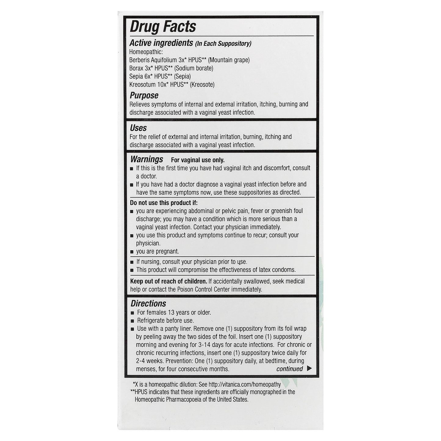 Vitanica, Yeast Arrest™, 14 Vaginal Suppositories