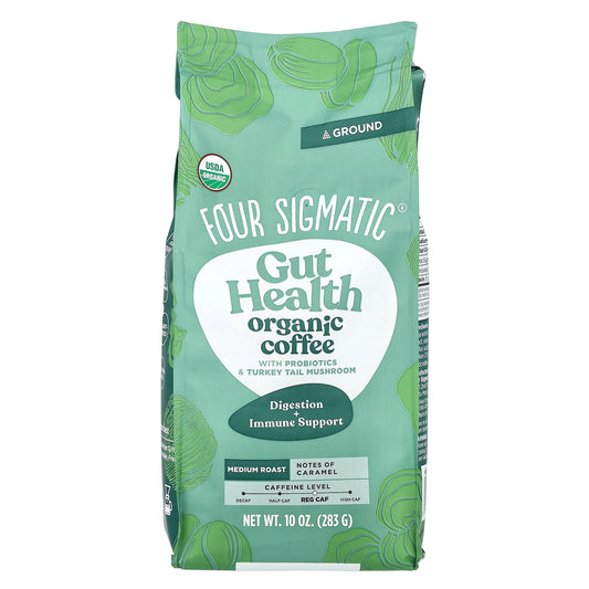 Four Sigmatic, Gut Health, Organic Coffee with Probiotics and Turkey Tail Mushroom, Ground, Medium Roast, 10 oz (283 g)