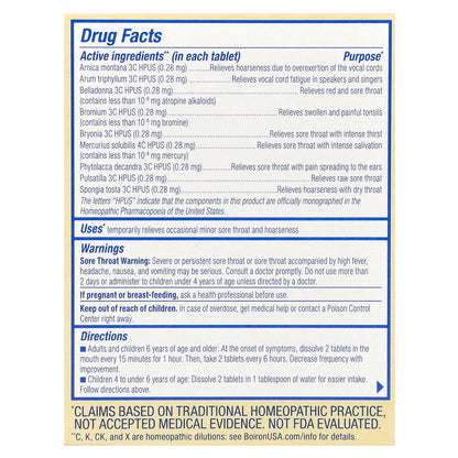 Boiron, ThroatCalm®, Sore Throat Relief, For Ages 4+ Years, Unflavored, 60 Meltaway Tablets