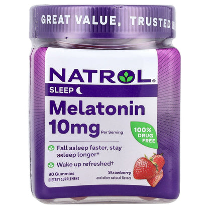 Natrol, Melatonin Gummies, Strawberry, 10 mg, 90 Gummies (5 mg per Gummy)